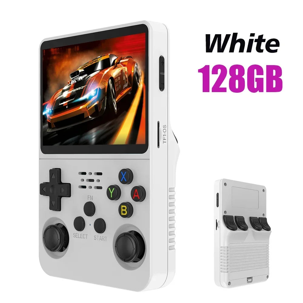 Consola de videojuegos R36S de código abierto de 128 GB, sistema Linux, pantalla IPS de 3,5 pulgadas, reproductor de vídeo portátil de bolsillo naranja, 64 GB, los mejores juegos 