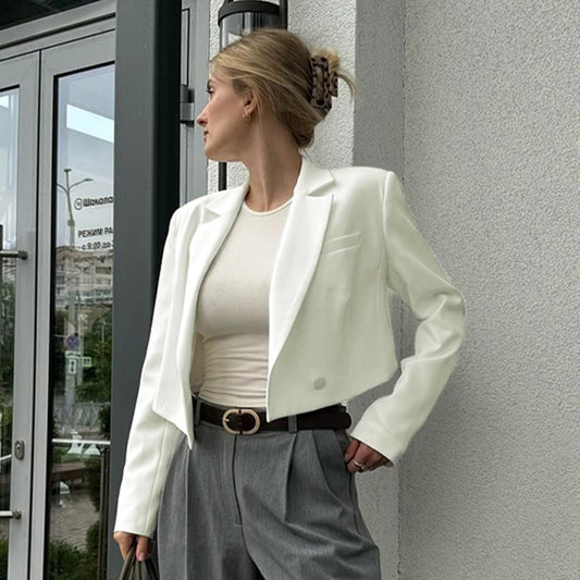 Blazer de otoño para mujer, nuevo, liso, de moda, de manga larga, sexy, con abertura frontal, para oficina, abrigo corto para mujer, top corto, ropa de abrigo 
