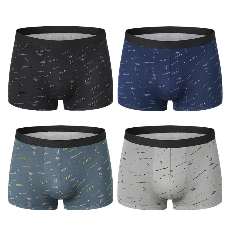 Ropa interior de 4 piezas con estampados a la moda para hombre, pantalones cortos de playa cómodos y transpirables para adolescentes, tallas grandes 5xl6xl. 