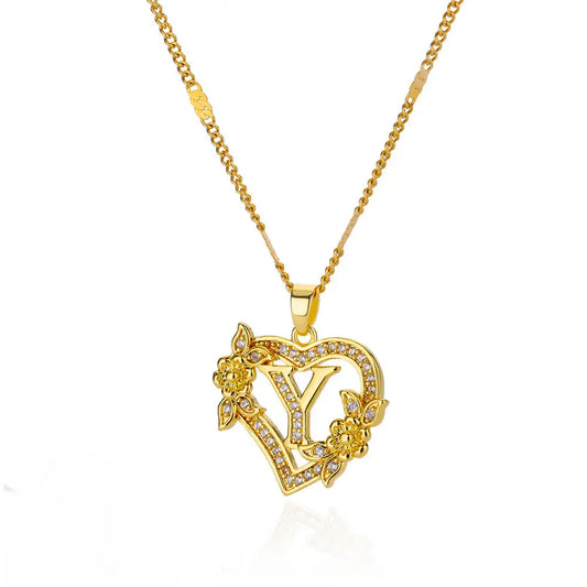Heart Initial Letter Necklaces For Women Gold Color Stainless Steel Chain A-Z Alphabet Pendant Necklace Birthday Jewelry Gift