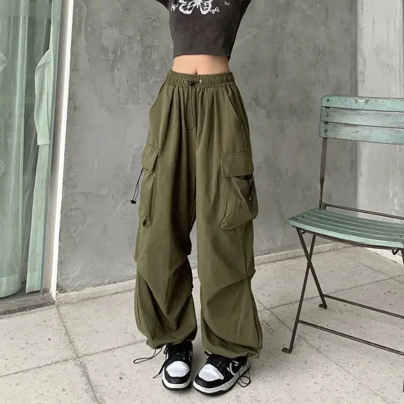 Pantalones cargo holgados de pierna recta y pierna ancha, estilo vintage, estilo casual, con bolsillos grandes, para mujer, de moda, 2024 