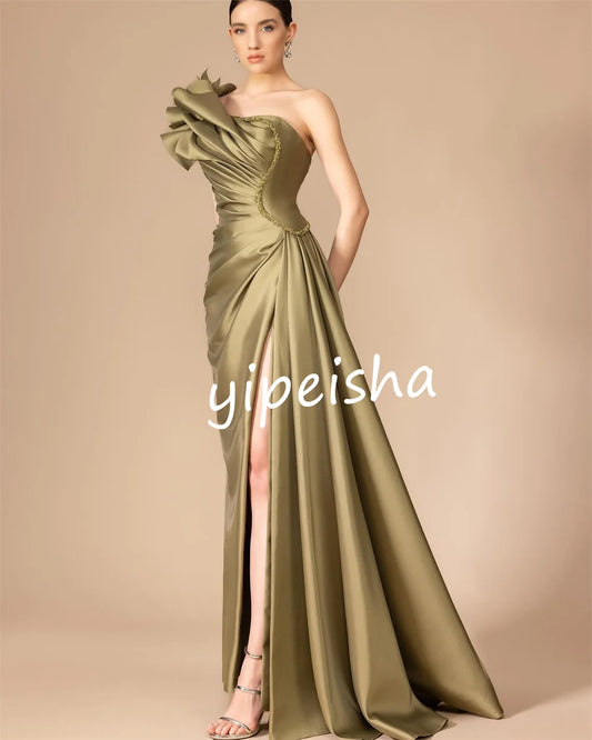 Vestido de fiesta largo de un solo hombro con pliegues de estilo moderno personalizado, de alta calidad, sexy y brillante, tallas disponibles Intr 