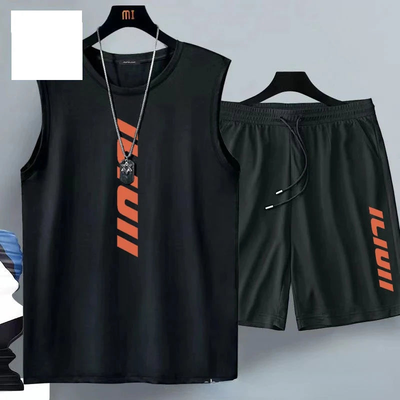 Ropa de verano para hombre, traje de baloncesto informal de moda, ropa deportiva de calle, conjunto de 2 piezas de camiseta de manga corta transpirable y pantalones cortos para correr 