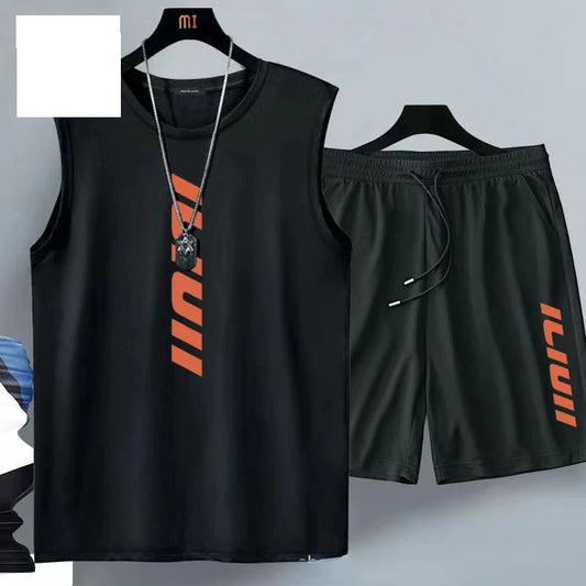 Ropa de verano para hombre, traje de baloncesto informal de moda, ropa deportiva de calle, conjunto de 2 piezas de camiseta de manga corta transpirable y pantalones cortos para correr 