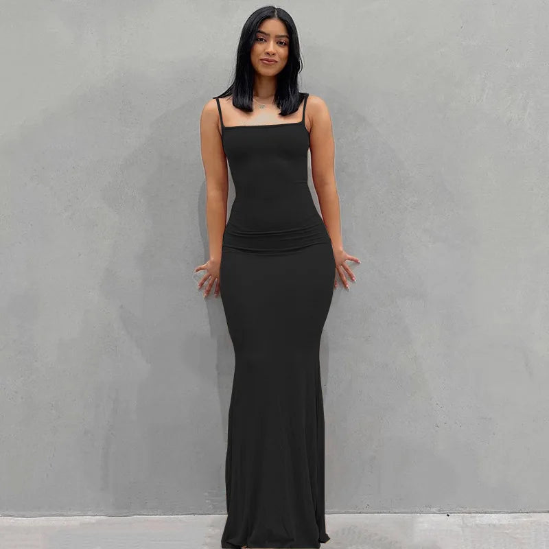 Vestido lencero ajustado de color liso para mujer, estilo europeo y estadounidense, con comercio exterior transfronterizo, 2024 