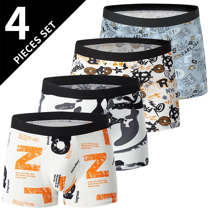 Ropa interior de 4 piezas con estampados a la moda para hombre, pantalones cortos de playa cómodos y transpirables para adolescentes, tallas grandes 5xl6xl. 