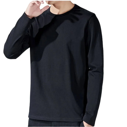 Camiseta de algodón de manga larga para hombre, color liso, manga larga, para primavera y otoño. 
