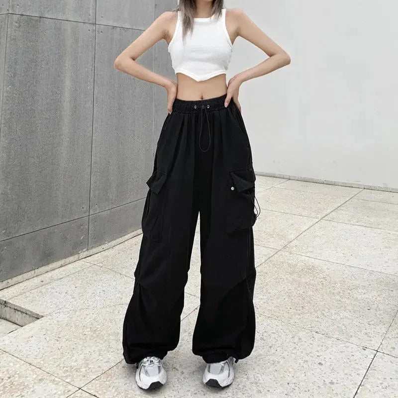 Pantalones cargo holgados de pierna recta y pierna ancha, estilo vintage, estilo casual, con bolsillos grandes, para mujer, de moda, 2024 