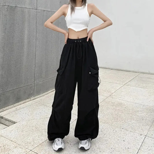 Pantalones cargo holgados de pierna recta y pierna ancha, estilo vintage, estilo casual, con bolsillos grandes, para mujer, de moda, 2024 