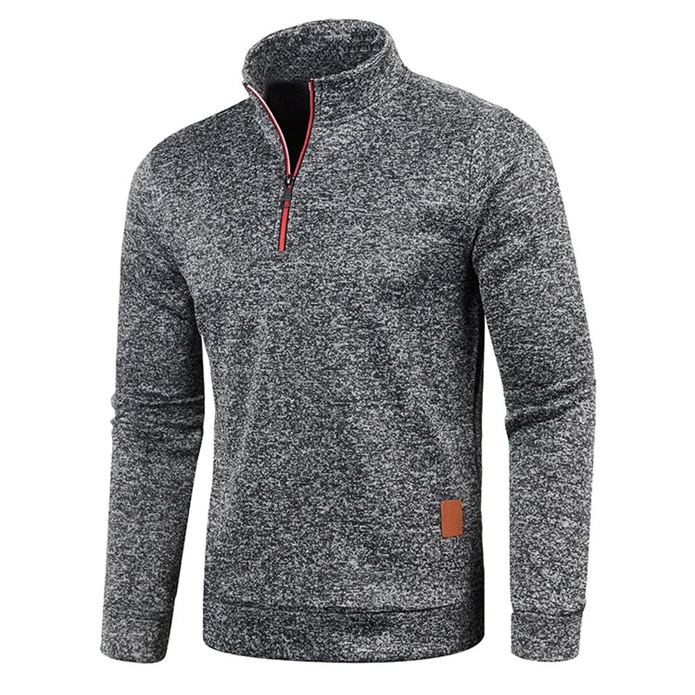 Sudadera para hombre, jersey de primavera más grueso, jersey con media cremallera para hombre, sudadera con capucha para exteriores, sudadera de otoño, jersey de cuello alto de color liso 