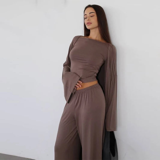 Conjunto de camisa informal, abrigo y pantalón para mujer, camisa lisa con cuello redondo, abrigo largo holgado y pantalones de pierna ancha, moda de verano 2025 para mujer, conjunto de 3 piezas 