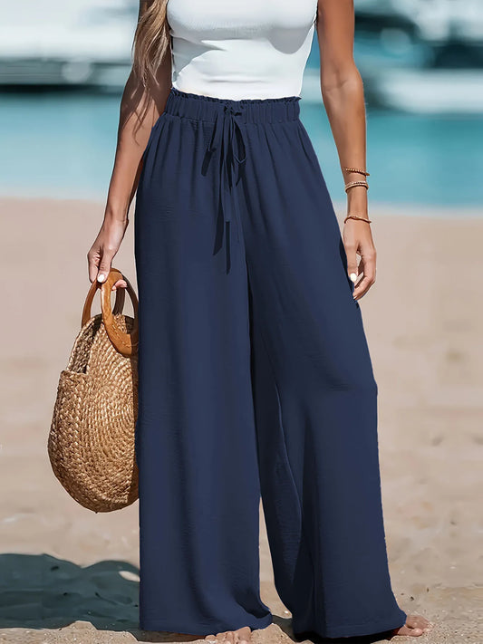 Pantalones casuales holgados con cordón y pierna ancha para mujer, de moda, para las cuatro estaciones, 2025 