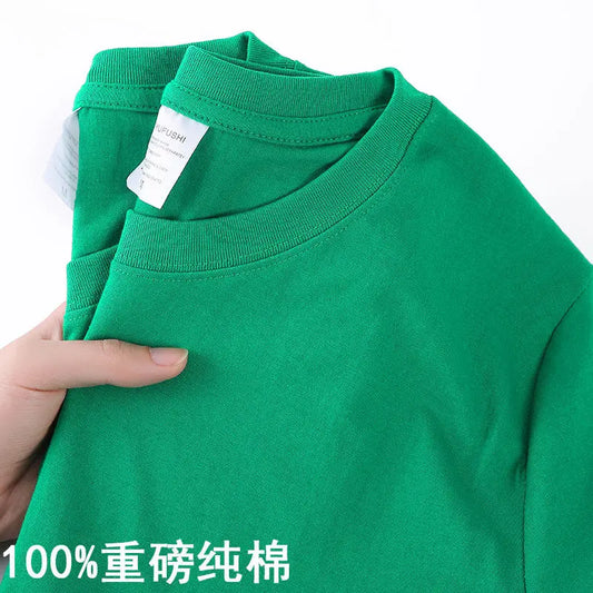 Camiseta 100% algodón para hombre y mujer, color liso, cuello redondo, manga corta, camiseta coreana holgada de media manga, unisex, tallas M-4XL 