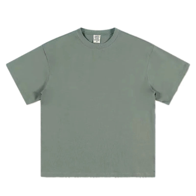 Camiseta de algodón puro resistente, negra y blanca, de 500 g, con cuello redondo, hilo grueso, manga corta y tres agujas. 