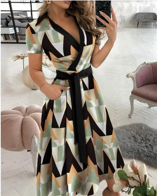 Vestido de verano 2023 con estampado de rayas arcoíris para mujer, vestido largo informal vintage de manga corta con botones y elegantes vestidos maxi para mujer 