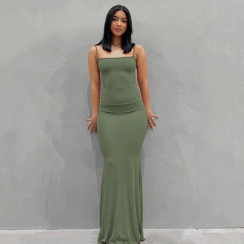 Vestido lencero ajustado de color liso para mujer, estilo europeo y estadounidense, con comercio exterior transfronterizo, 2024 