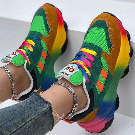 Zapatillas deportivas de moda para mujer, zapatillas casuales coloridas para correr, zapatillas cómodas con cordones para exteriores, zapatos de plataforma para mujer, zapatos de mujer 