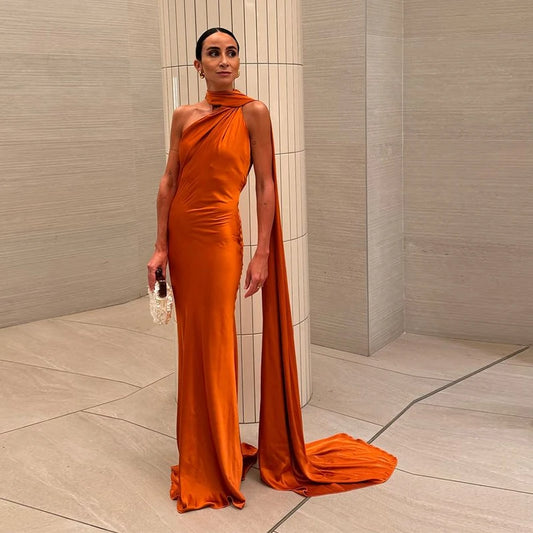 Vestido de fiesta sexy con lazo de satén para mujer, elegante, con cuello halter, espalda descubierta, hombros descubiertos, sin mangas, para mujer, verano 2024, bata lisa. 