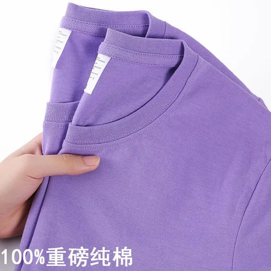 Camiseta 100% algodón para hombre y mujer, color liso, cuello redondo, manga corta, camiseta coreana holgada de media manga, unisex, tallas M-4XL 