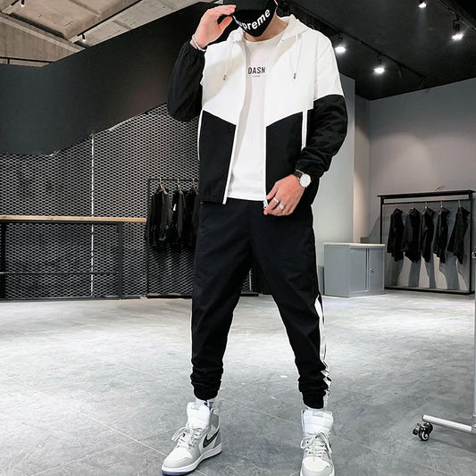 Chándal informal para hombre, conjunto de 2 piezas con capucha, chaqueta y pantalones, estilo hip hop, para correr, 2025 